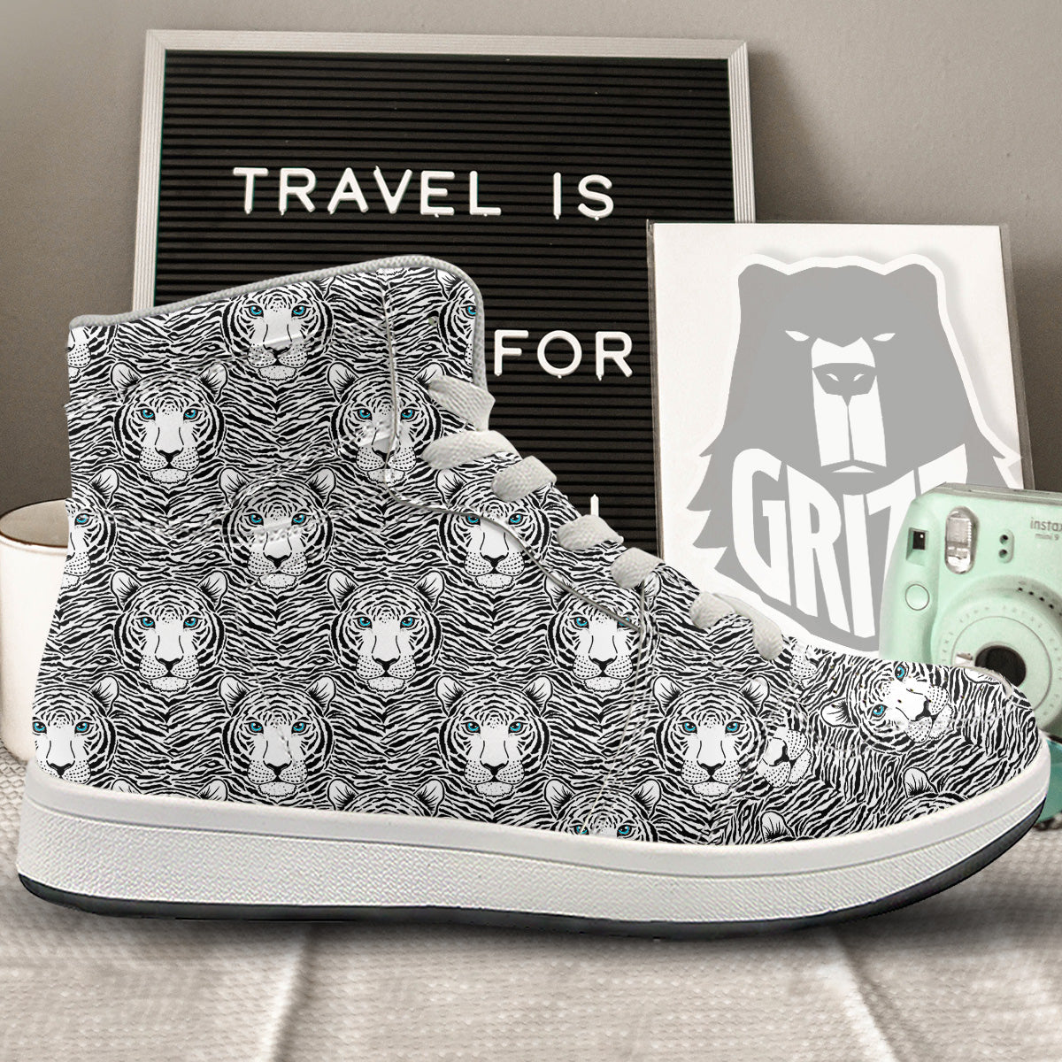 Tiger Head Striped Print Pattern High Top Sneakers-grizzshop