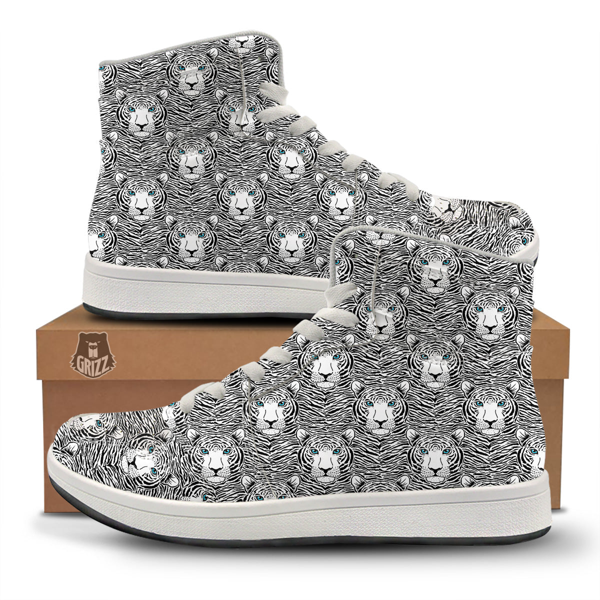 Tiger Head Striped Print Pattern High Top Sneakers-grizzshop