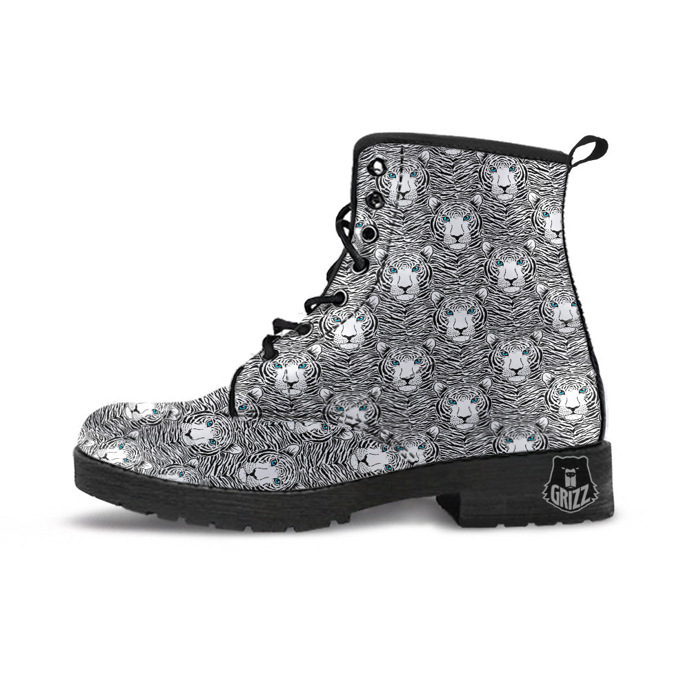 Tiger Head Striped Print Pattern Leather Boots-grizzshop