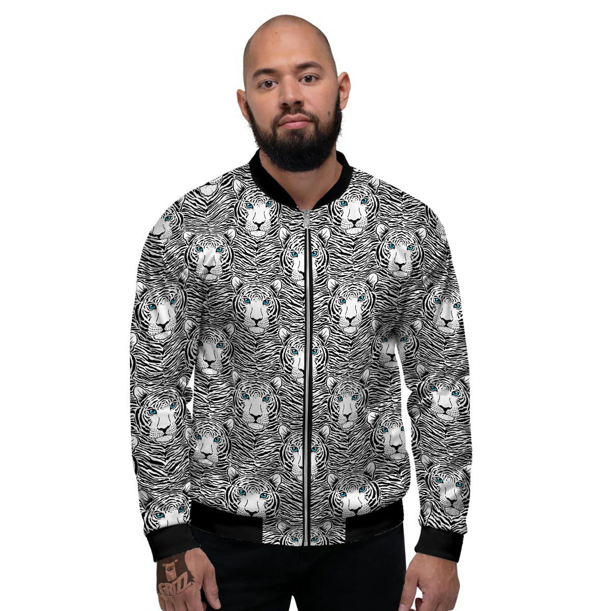 Tiger Head Striped Print Pattern Men's Bomber Jacket-grizzshop