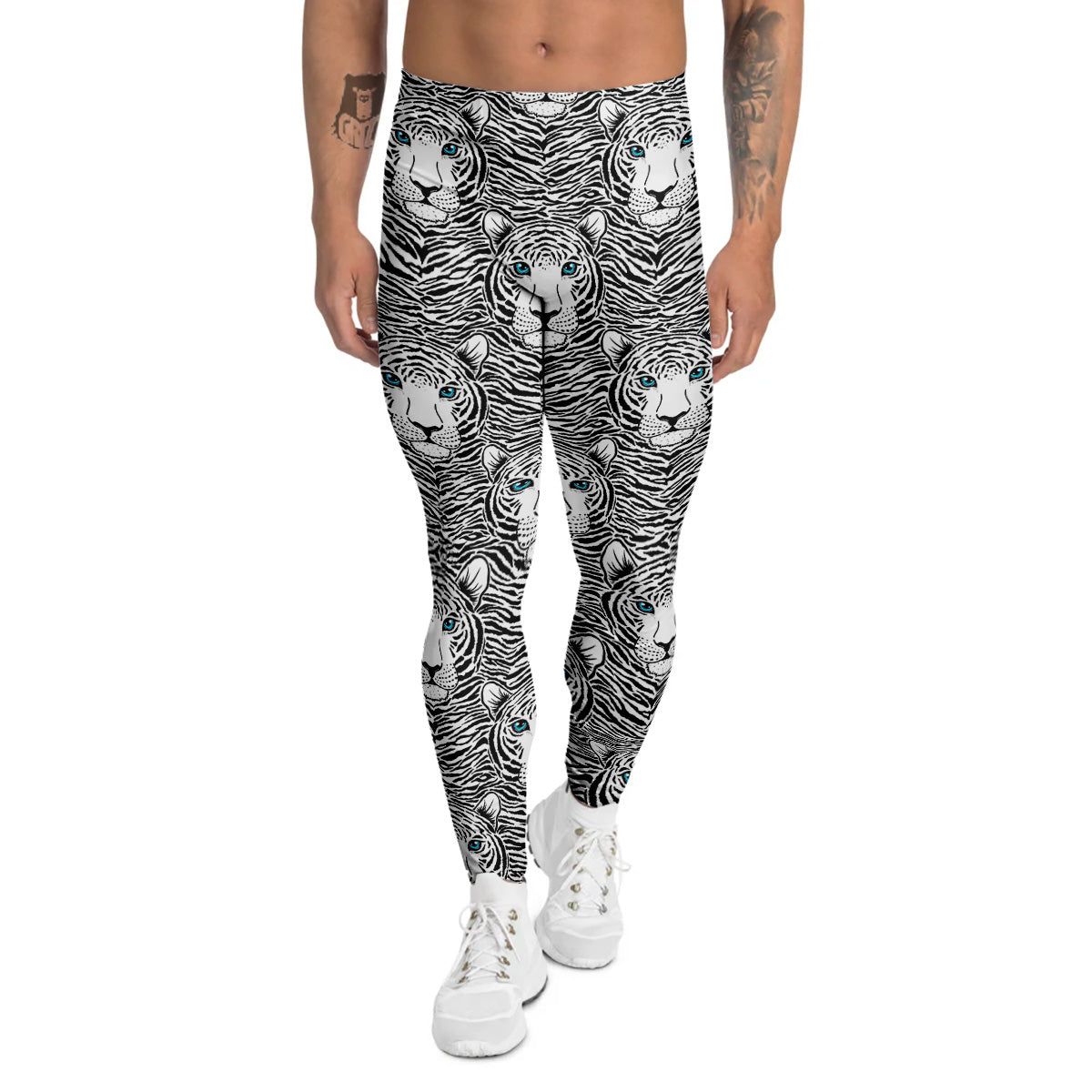 Tiger Head Striped Print Pattern Men's Leggings-grizzshop