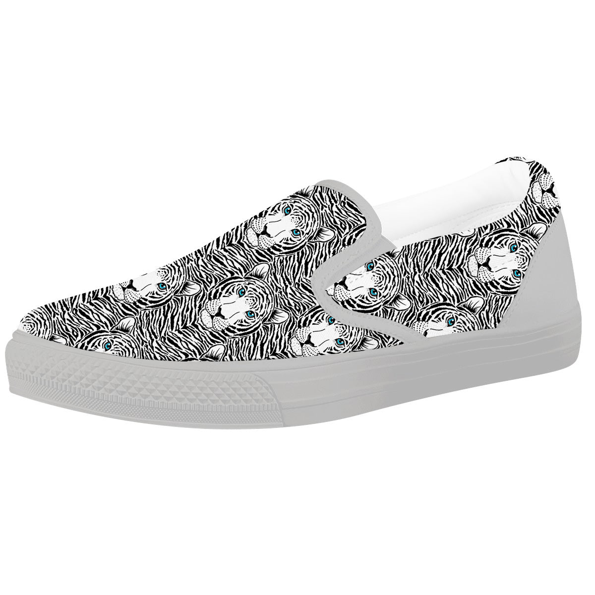 Tiger Head Striped Print Pattern White Slip On Shoes-grizzshop
