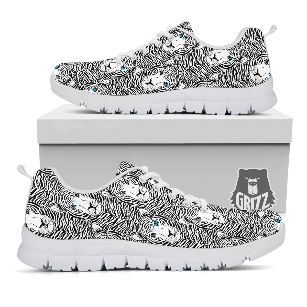 Tiger Head Striped Print Pattern White Sneaker-grizzshop