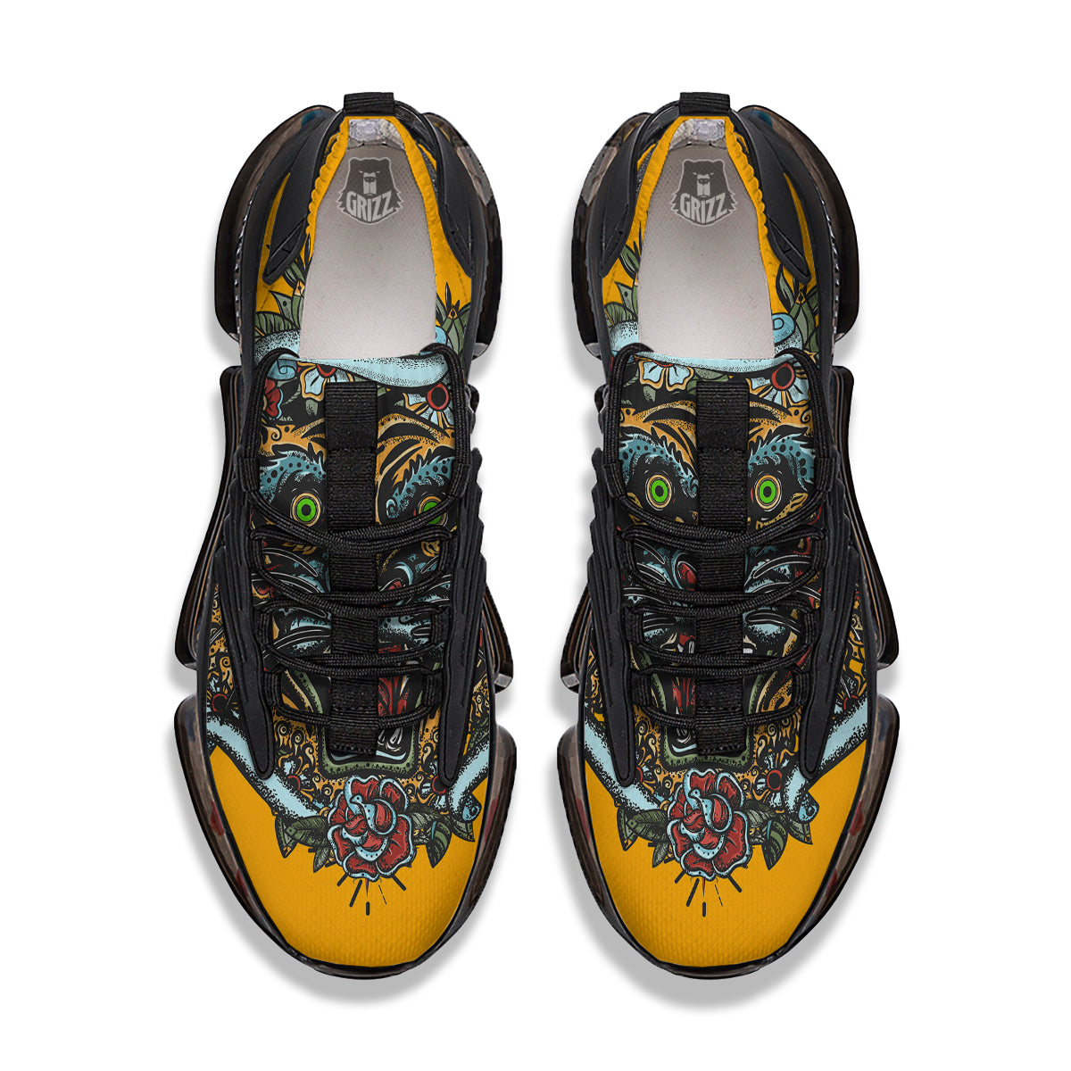 Tiger Head Tattoo Print Black Gym Shoes-grizzshop