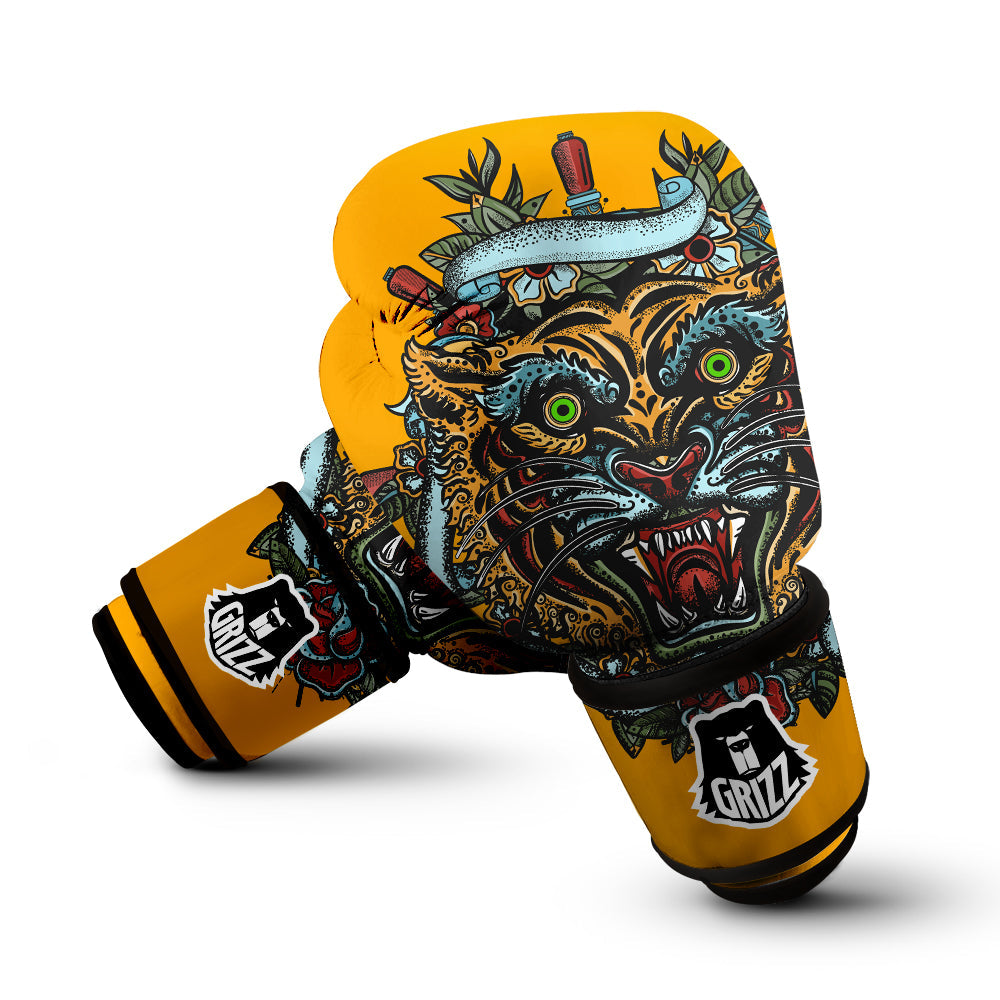 Tiger Head Tattoo Print Boxing Gloves-grizzshop