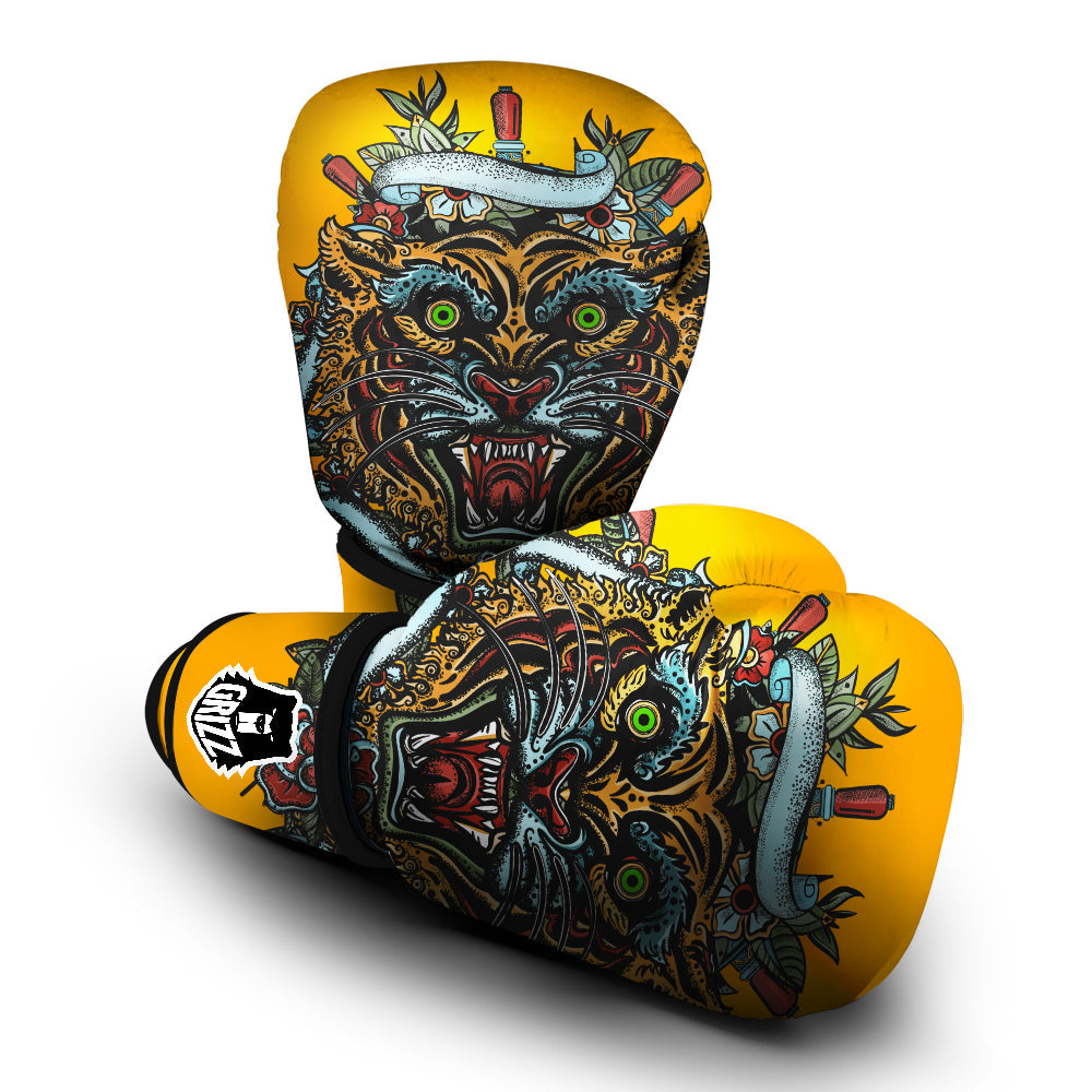 Tiger Head Tattoo Print Boxing Gloves-grizzshop