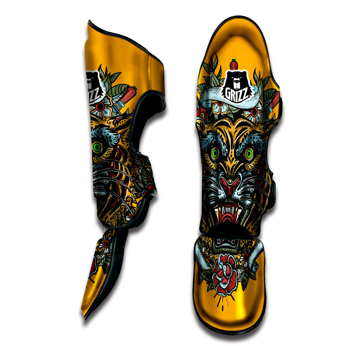 Tiger Head Tattoo Print Muay Thai Shin Guards-grizzshop