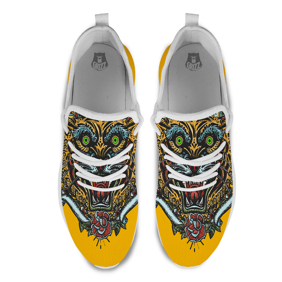 Tiger Head Tattoo Print White Athletic Shoes-grizzshop