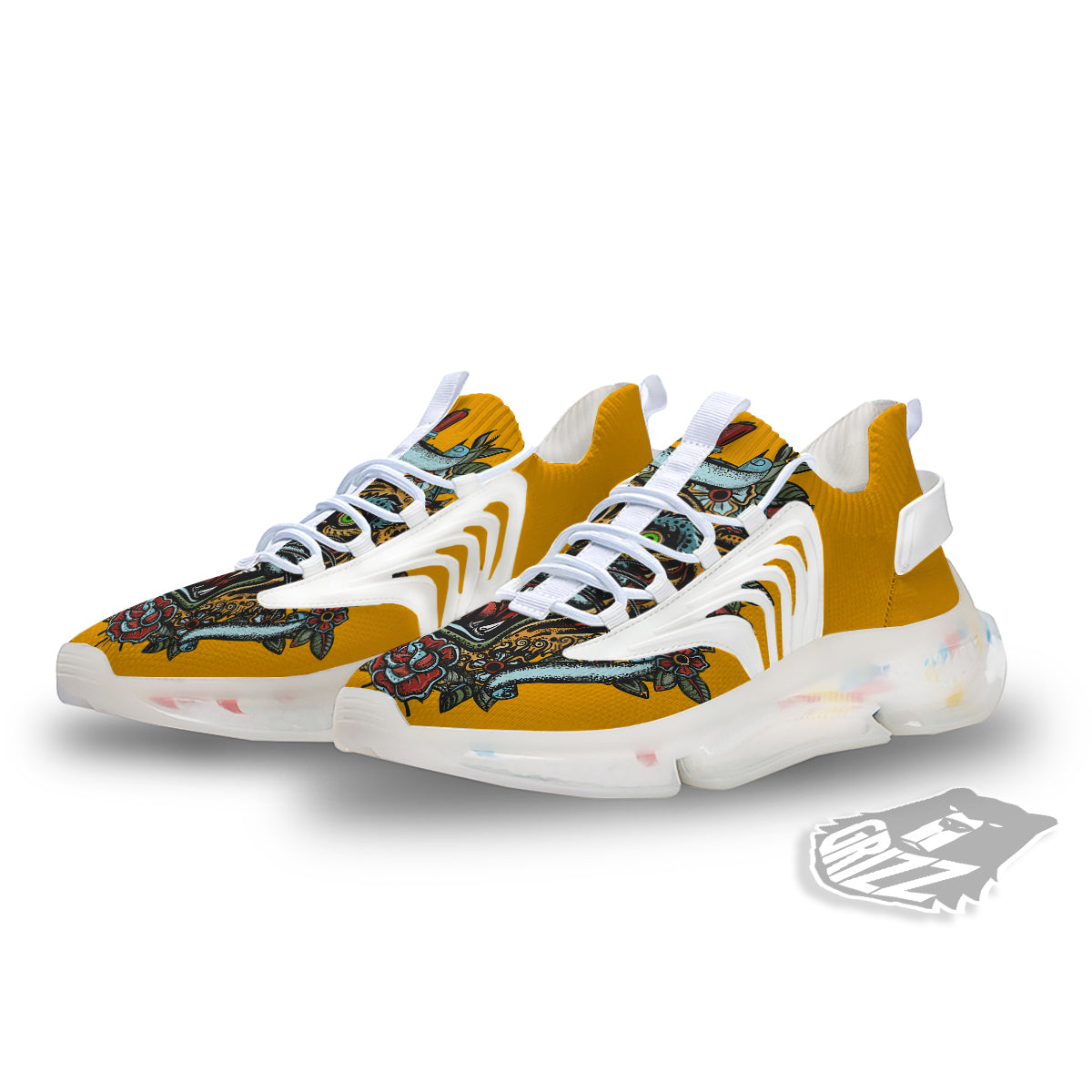 Tiger Head Tattoo Print White Gym Shoes-grizzshop