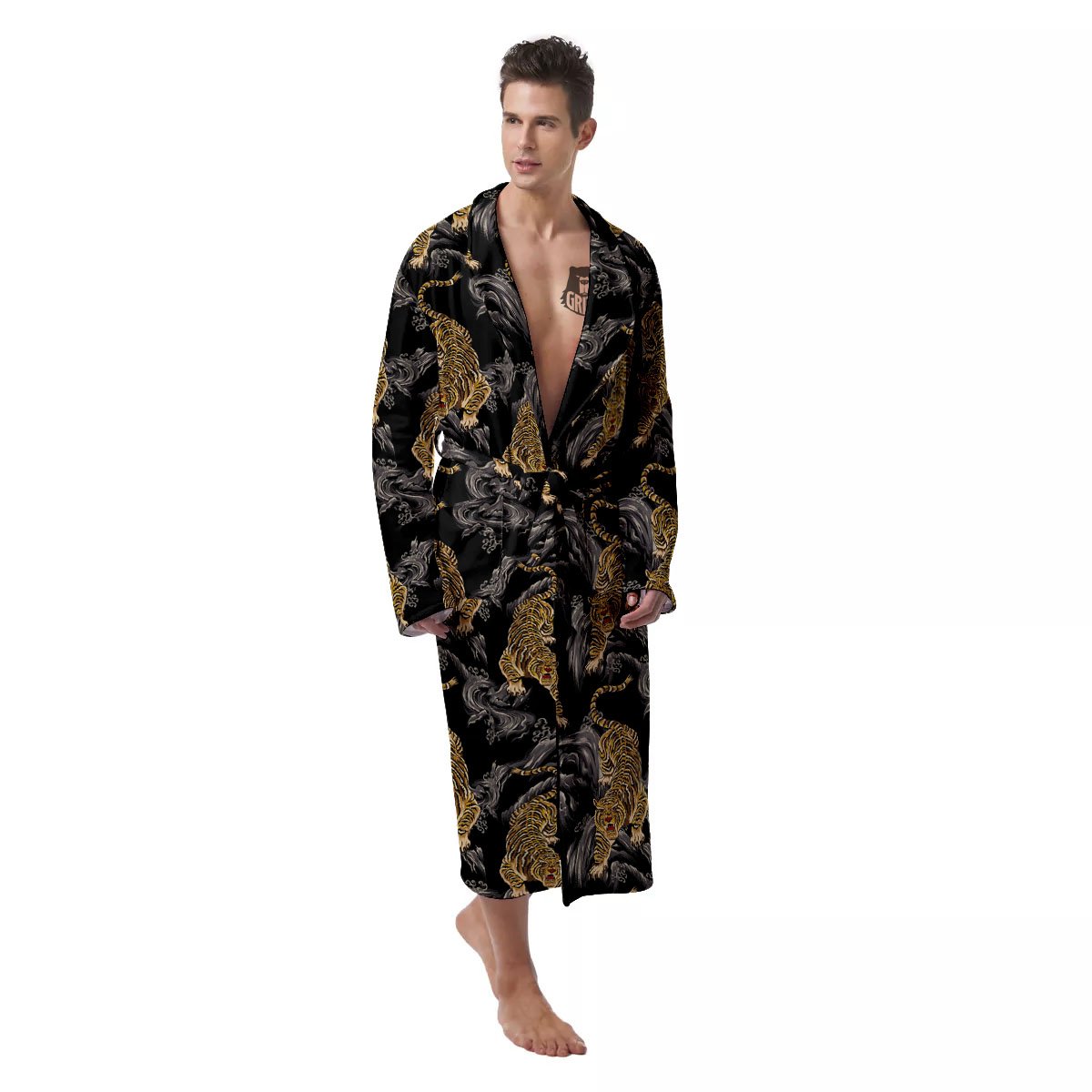 Tiger Japanese Print Pattern Men's Robe-grizzshop