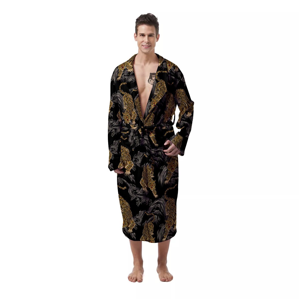 Tiger Japanese Print Pattern Men's Robe-grizzshop