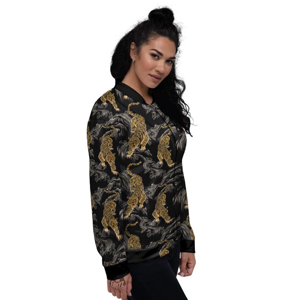 Tiger Japanese Print Pattern Women's Bomber Jacket-grizzshop