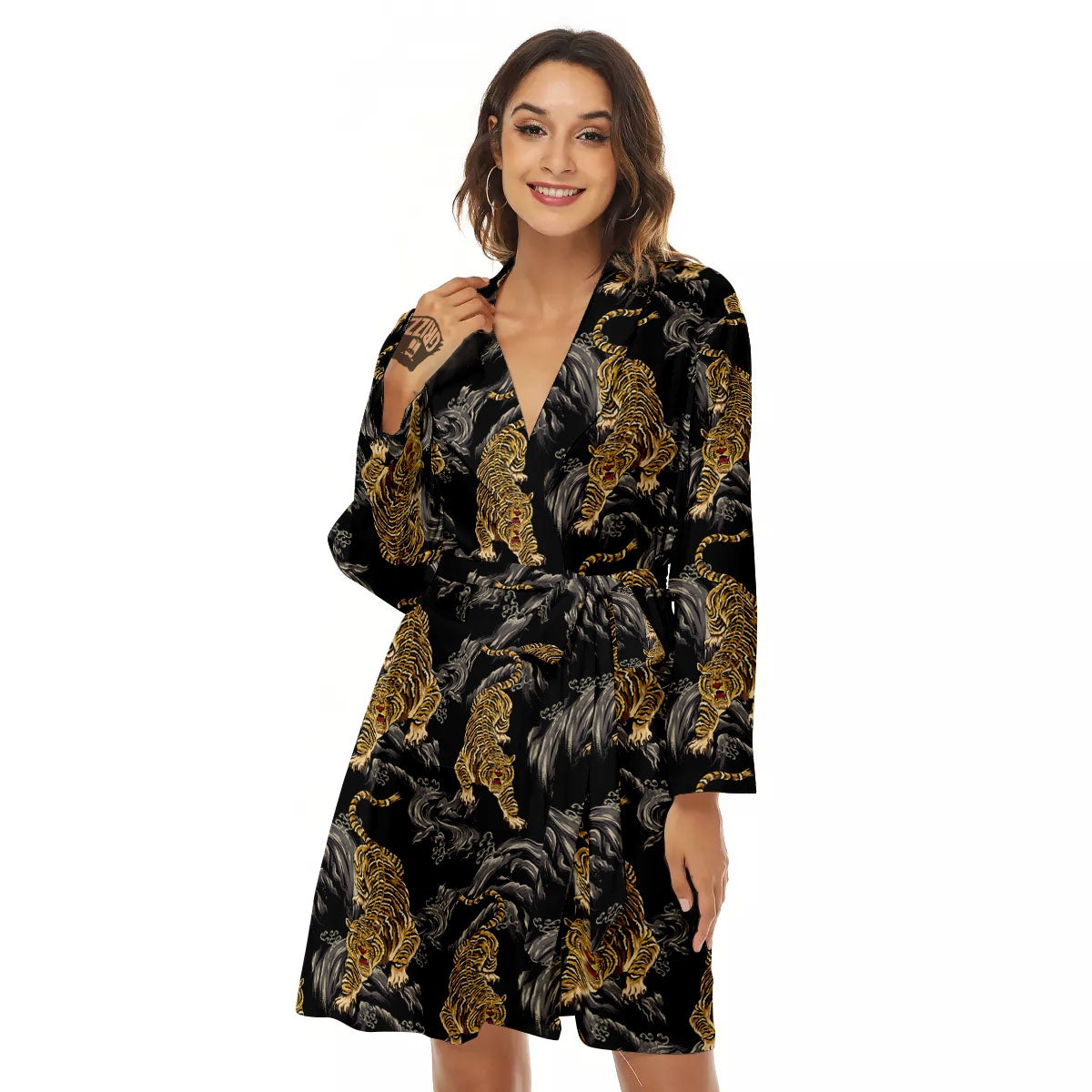 Tiger Japanese Print Pattern Women's Robe-grizzshop