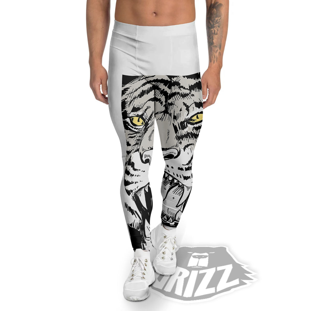 Tiger Japanese Style Print Men's Leggings-grizzshop