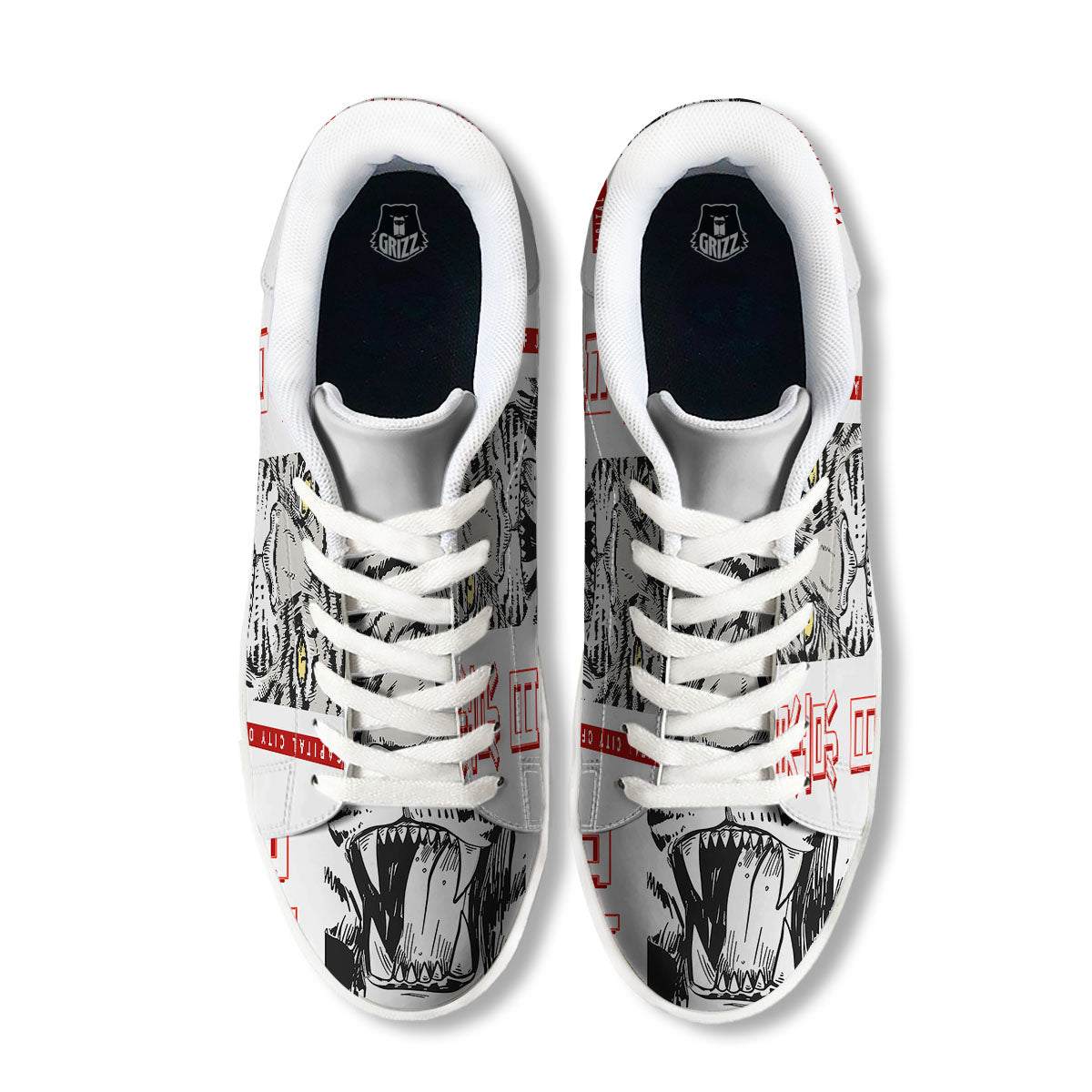 Tiger Japanese Style Print White Low Top Sneakers-grizzshop