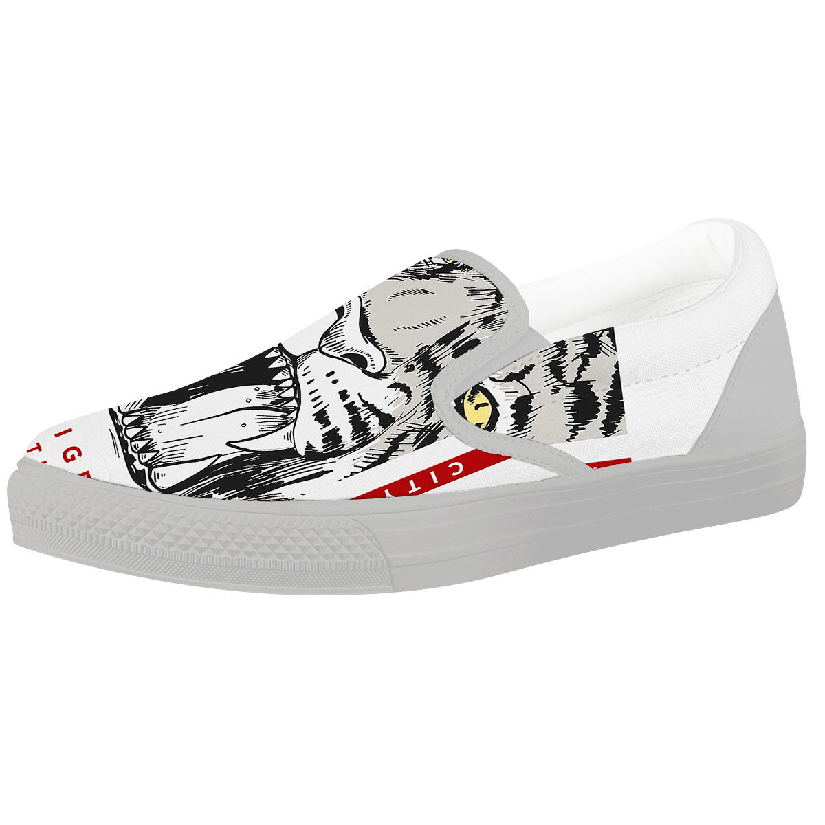 Tiger Japanese Style Print White Slip On Shoes-grizzshop