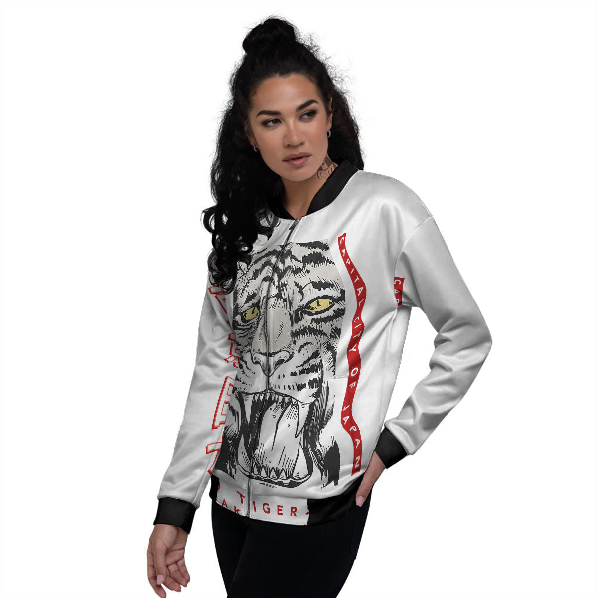 Tiger Japanese Style Print Women's Bomber Jacket-grizzshop