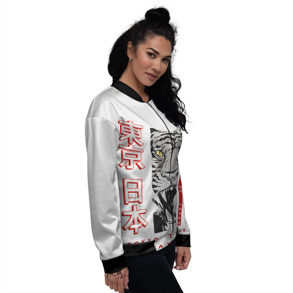 Tiger Japanese Style Print Women's Bomber Jacket-grizzshop