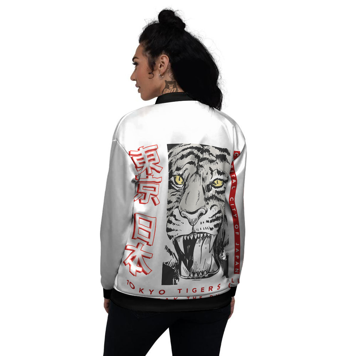 Tiger Japanese Style Print Women's Bomber Jacket-grizzshop