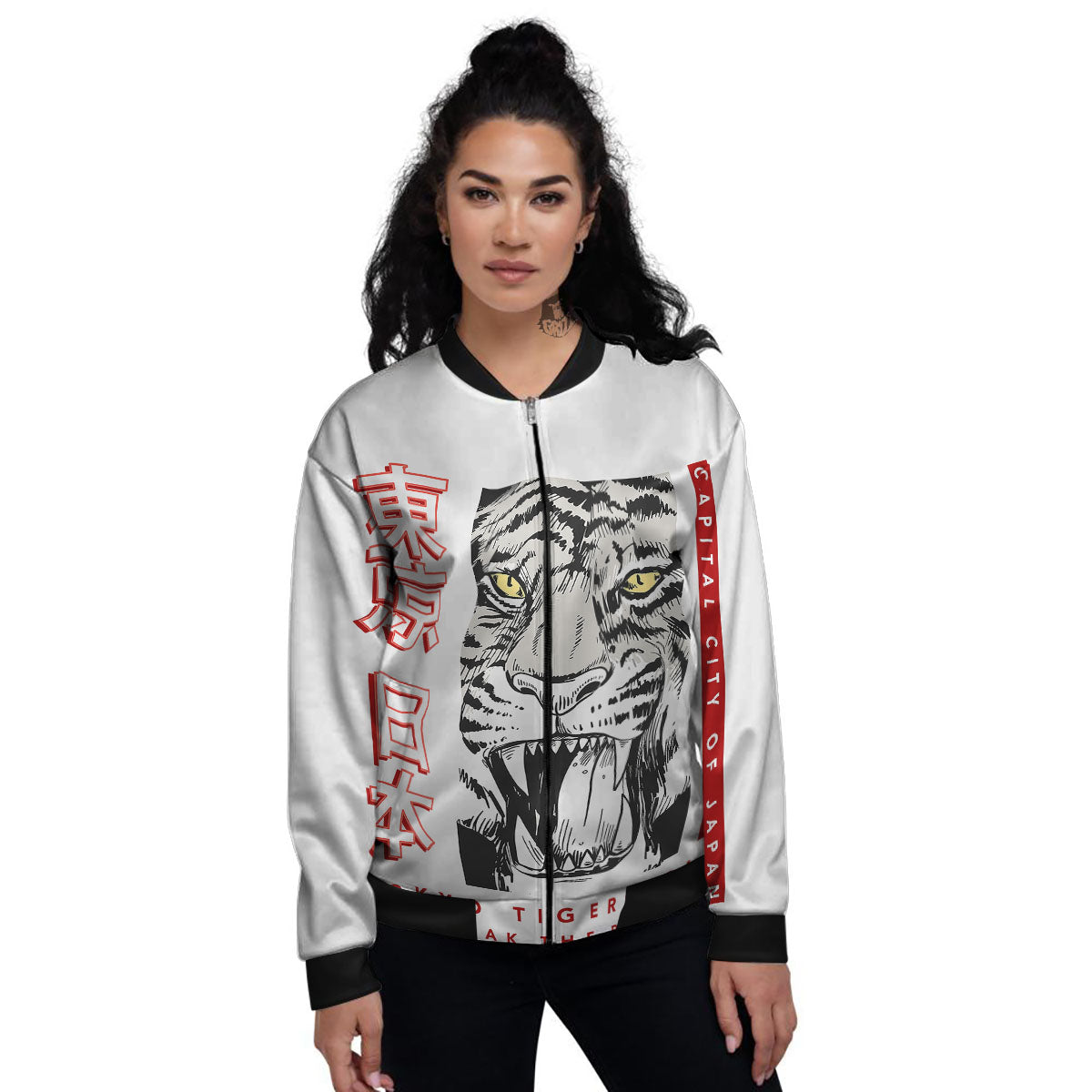 Tiger Japanese Style Print Women's Bomber Jacket-grizzshop