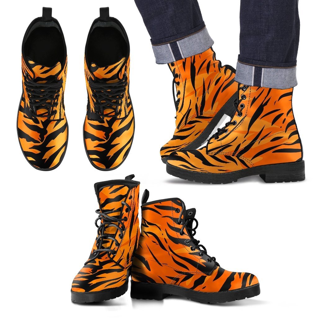 Tiger Pattern Print Men Women Leather Boots-grizzshop