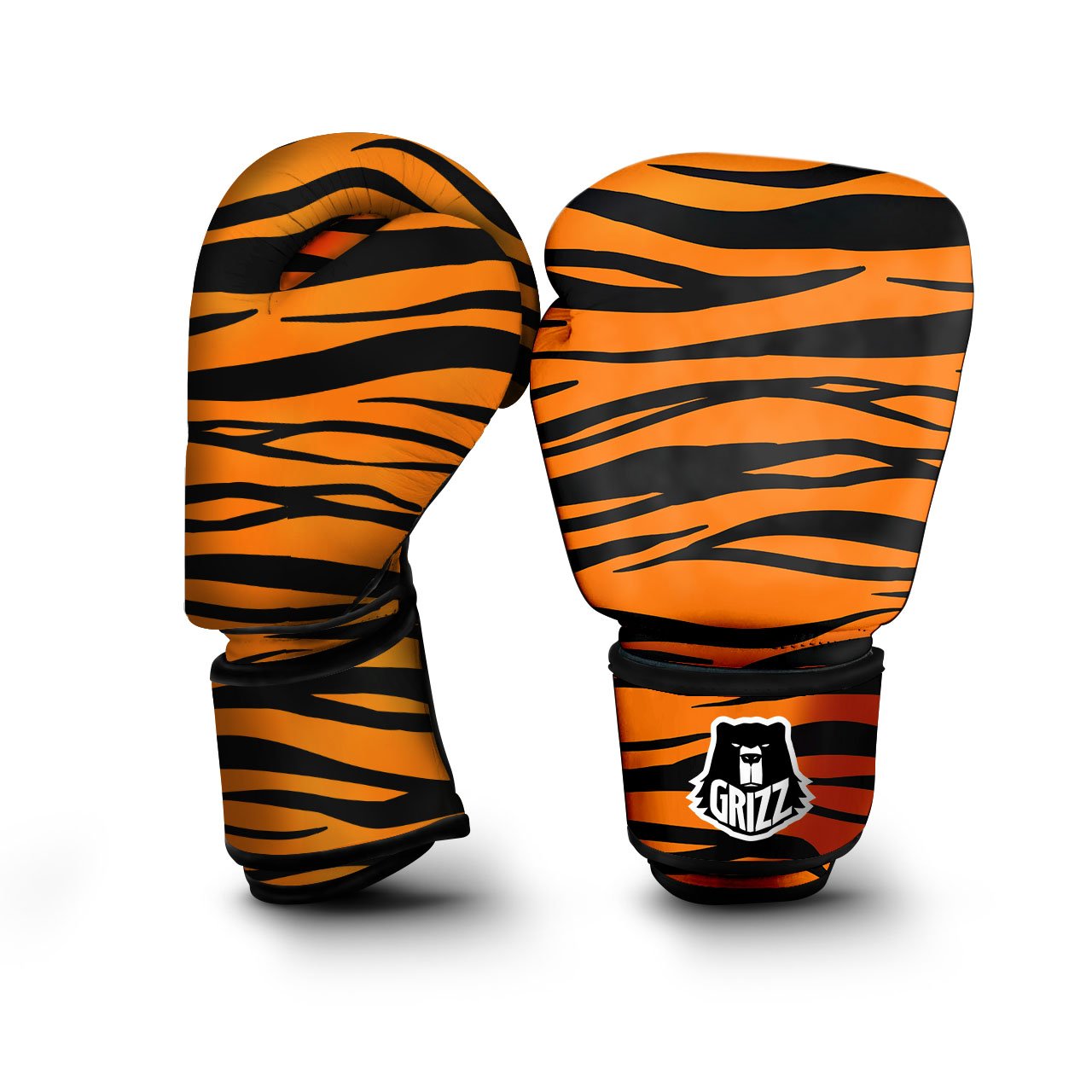 Tiger Stripe Black And Orange Print Boxing Gloves-grizzshop