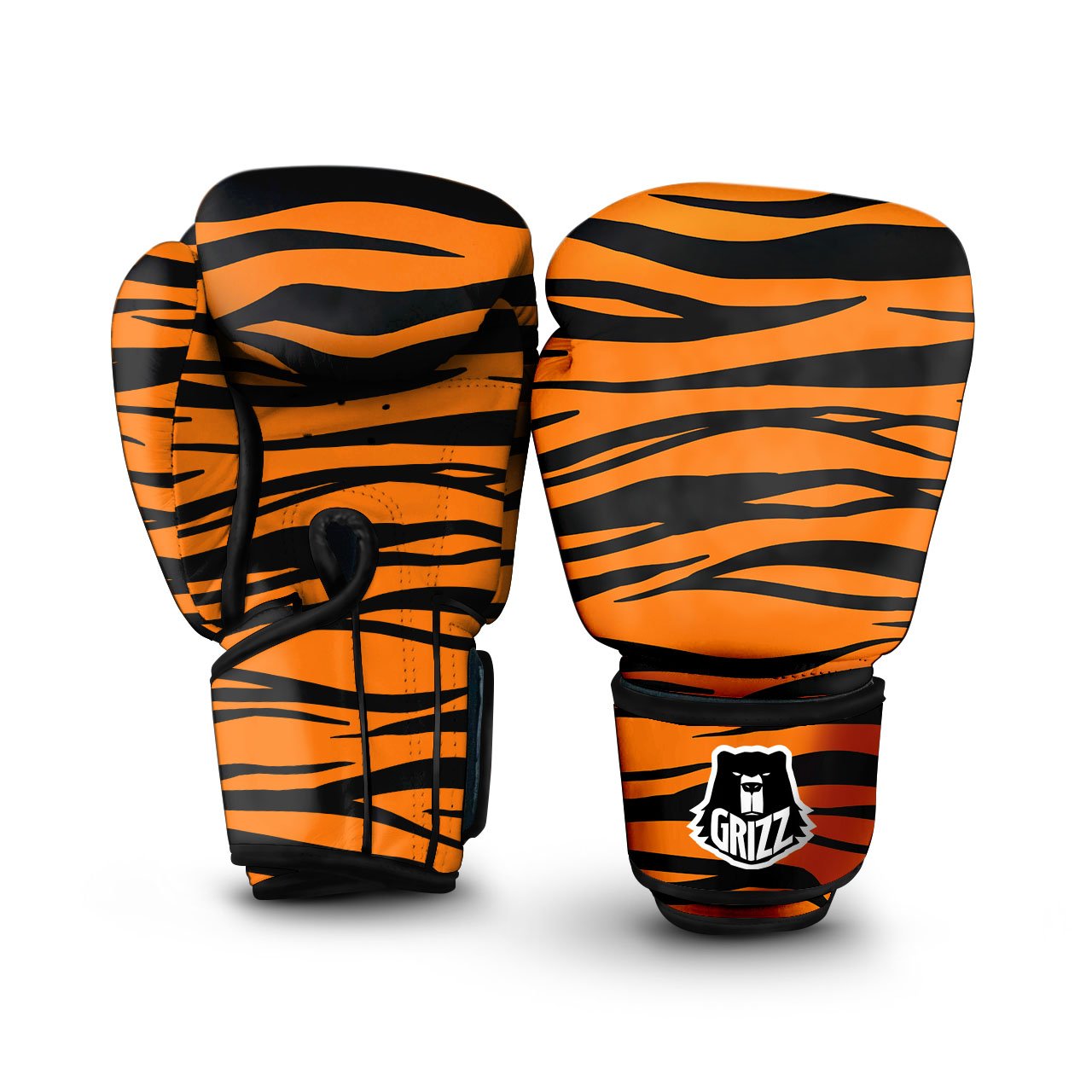 Tiger Stripe Black And Orange Print Boxing Gloves-grizzshop