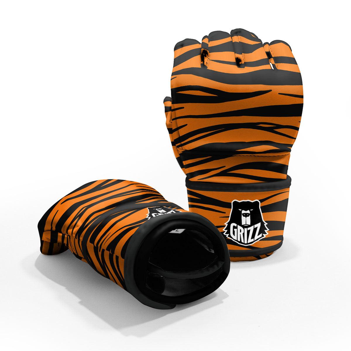 Tiger Stripe Black And Orange Print MMA Gloves-grizzshop