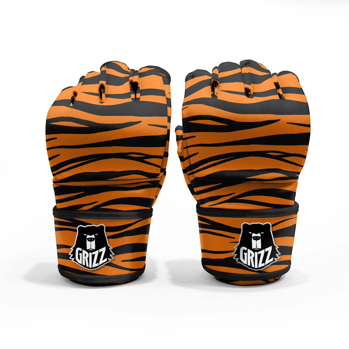 Tiger Stripe Black And Orange Print MMA Gloves-grizzshop