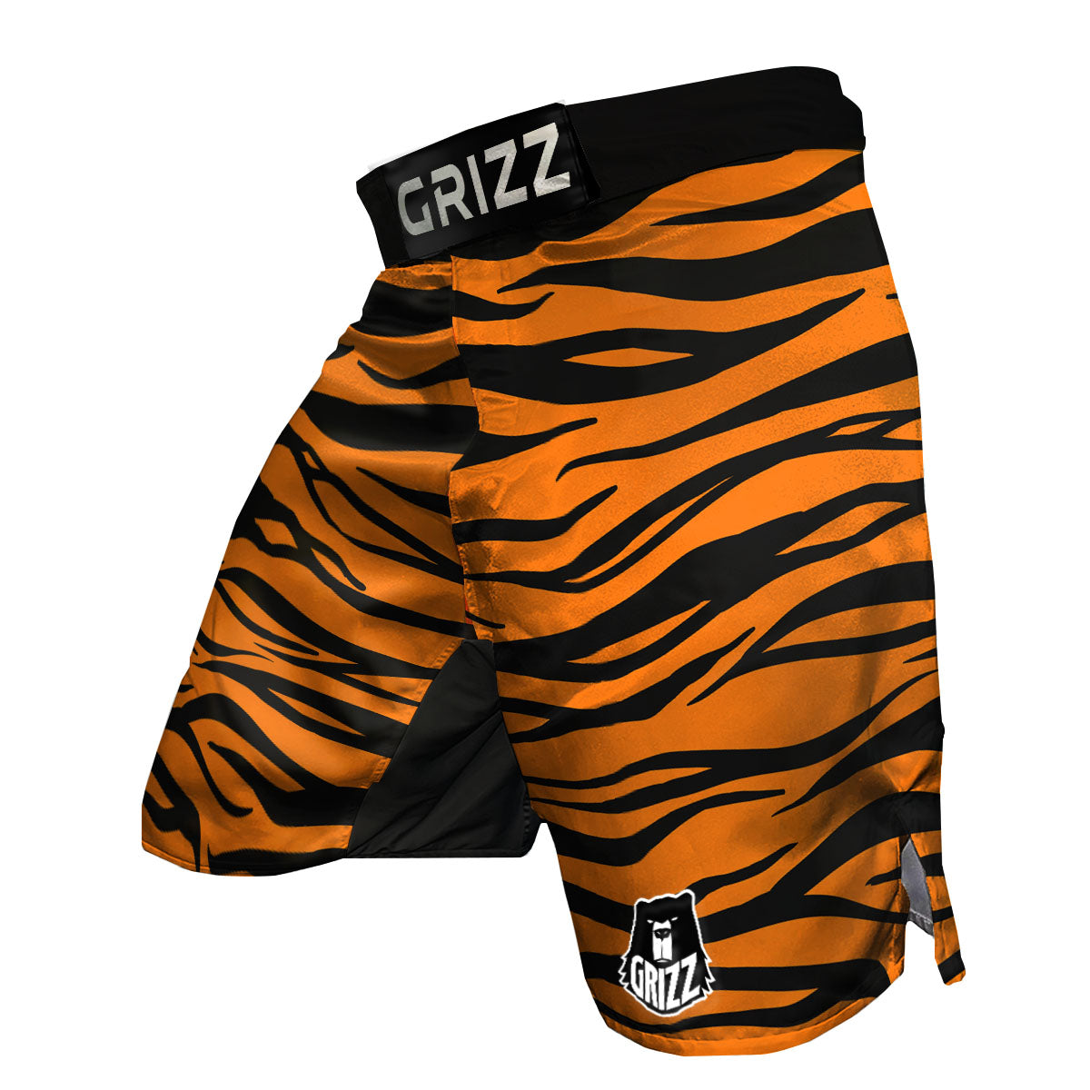 Tiger Stripe Black And Orange Print MMA Shorts-grizzshop