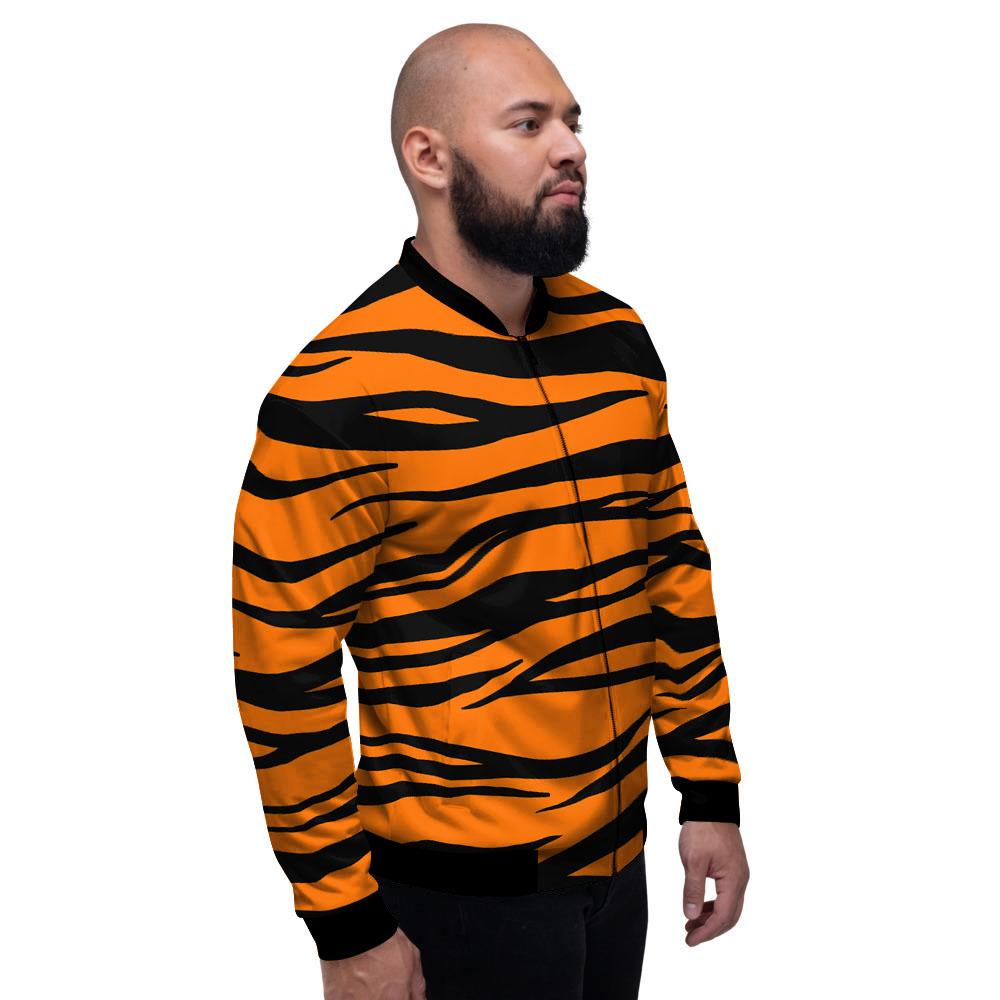 Tiger Stripe Black And Orange Print Men's Bomber Jacket-grizzshop