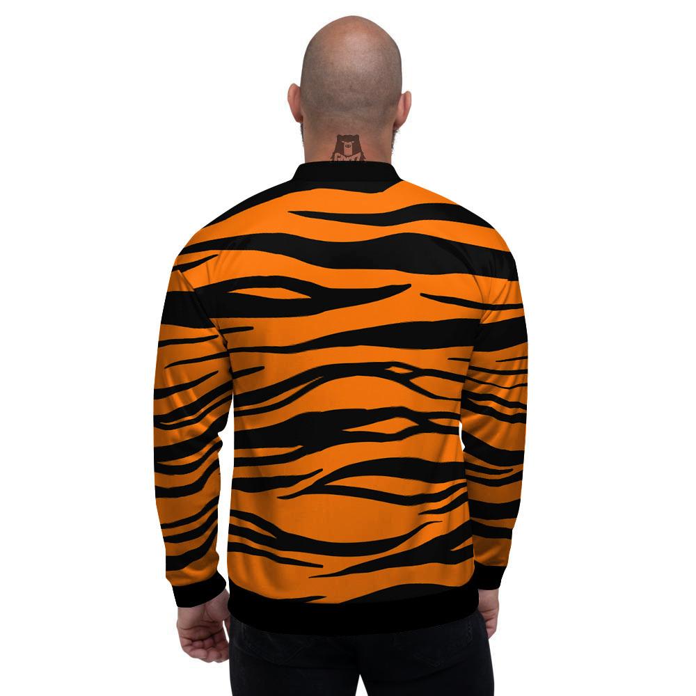 Tiger Stripe Black And Orange Print Men's Bomber Jacket-grizzshop