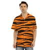 Tiger Stripe Black And Orange Print Men's Hawaiian Shirt-grizzshop