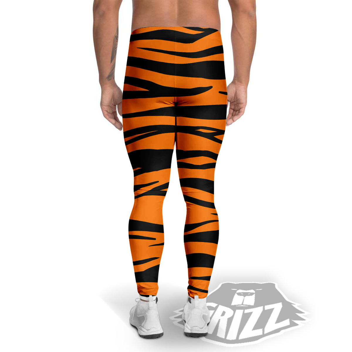 Tiger Stripe Black And Orange Print Men's Leggings-grizzshop