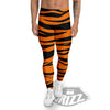 Tiger Stripe Black And Orange Print Men's Leggings-grizzshop