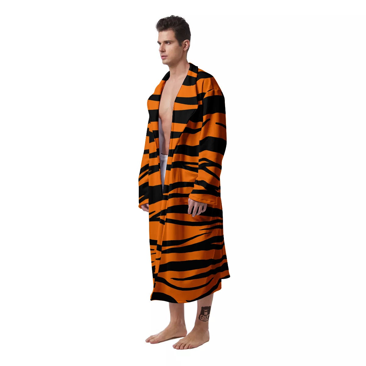 Tiger Stripe Black And Orange Print Men's Robe-grizzshop