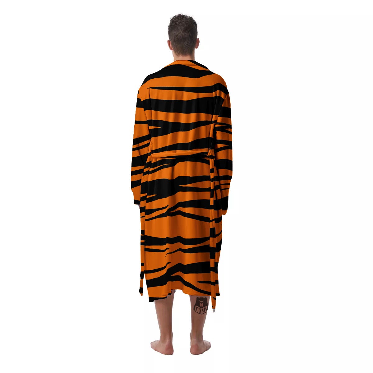 Tiger Stripe Black And Orange Print Men's Robe-grizzshop