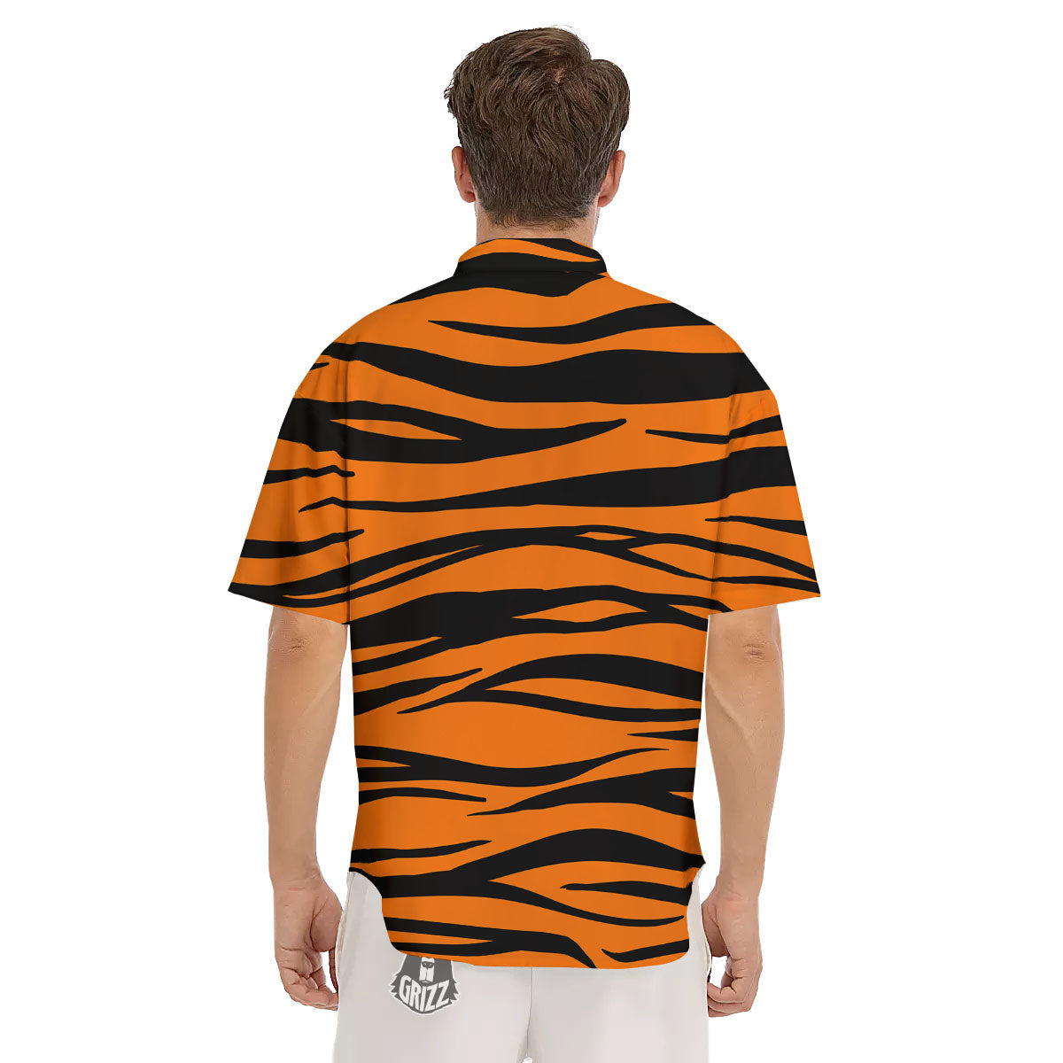Tiger Stripe Black And Orange Print Men's Short Sleeve Shirts-grizzshop