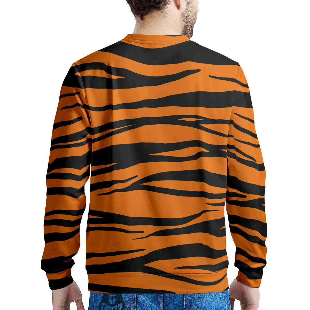 Tiger Stripe Black And Orange Print Men's Sweatshirt-grizzshop