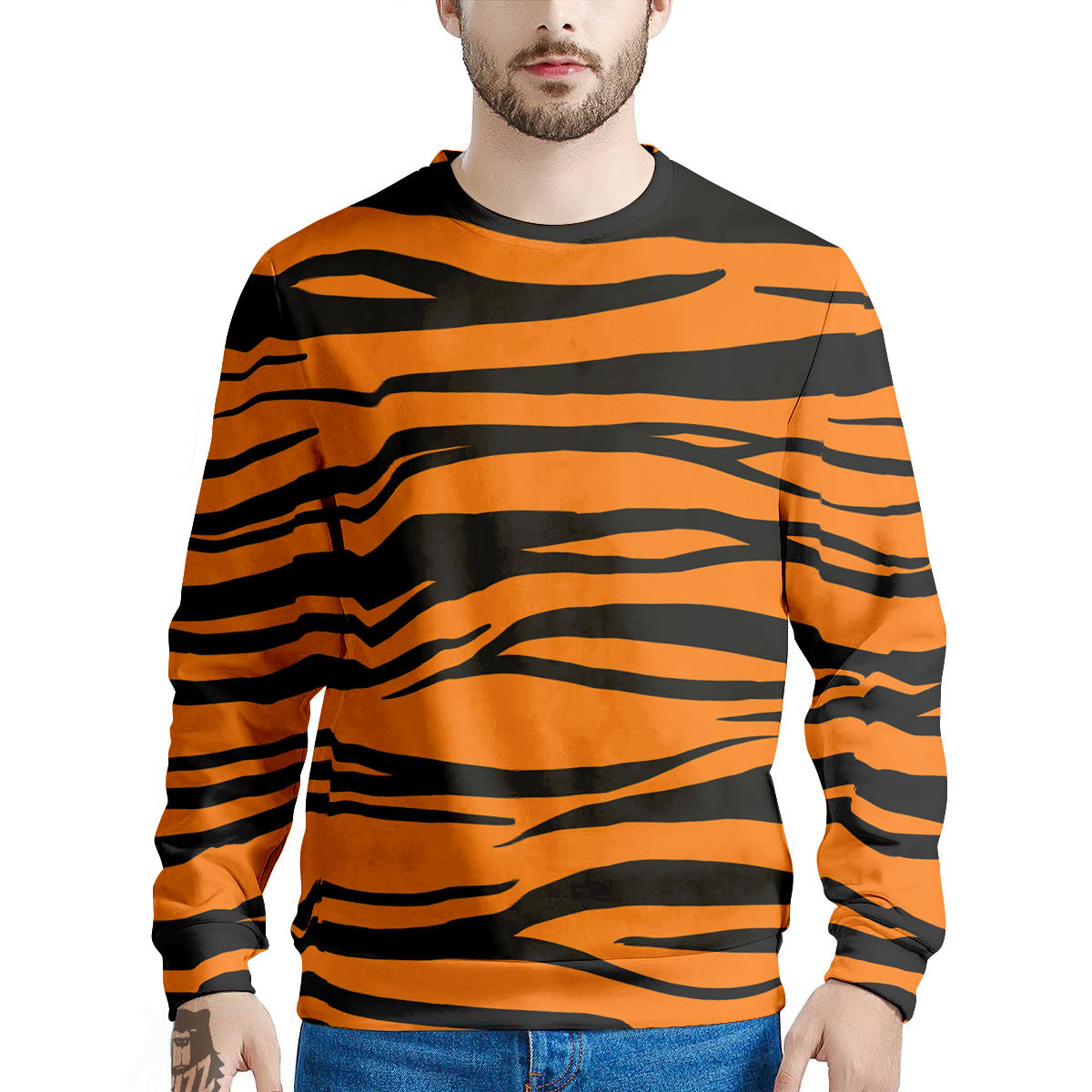 Tiger Stripe Black And Orange Print Men's Sweatshirt-grizzshop