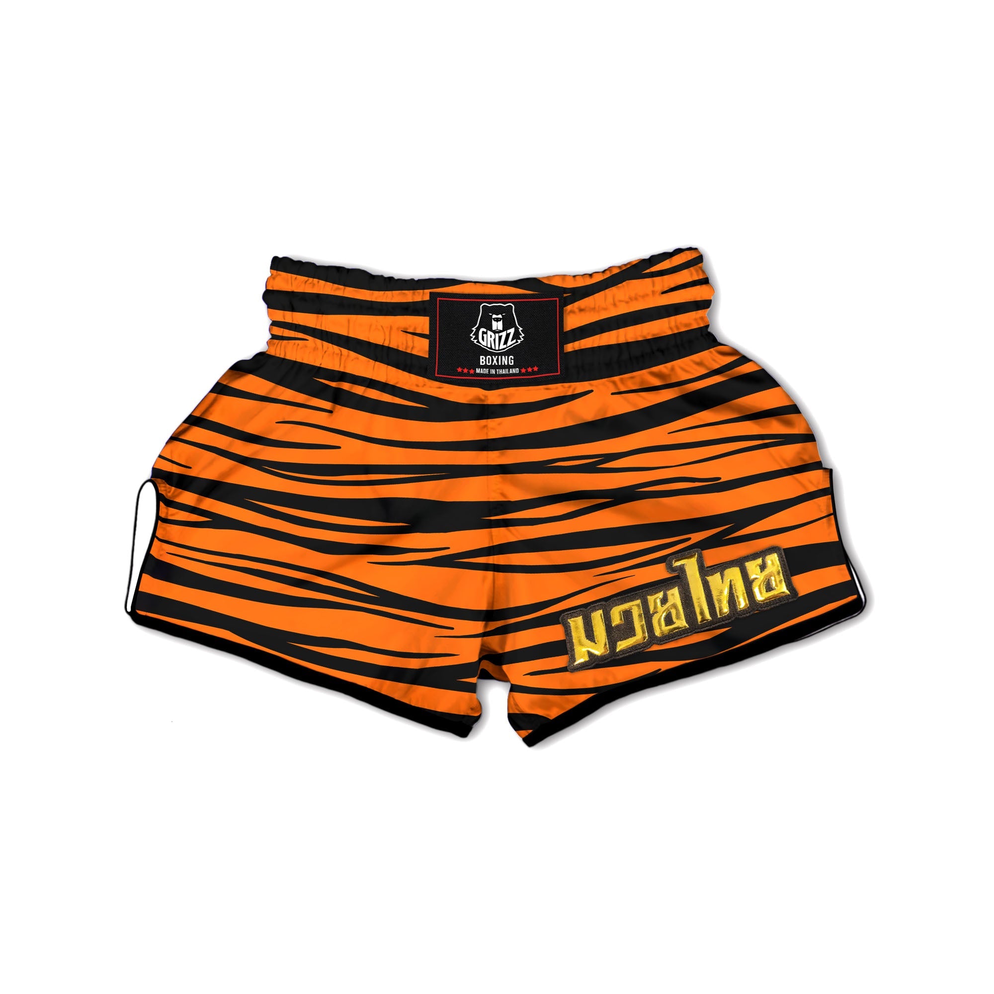 Tiger Stripe Black And Orange Print Muay Thai Boxing Shorts-grizzshop