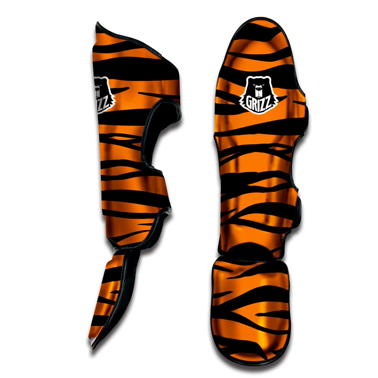Tiger Stripe Black And Orange Print Muay Thai Shin Guards-grizzshop