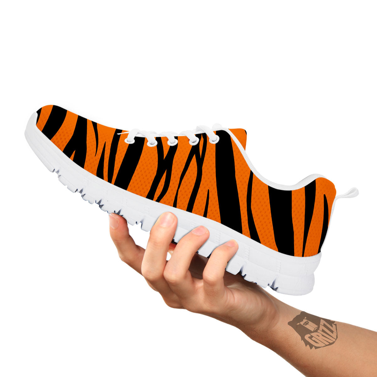 Tiger Stripe Black And Orange Print White Sneaker-grizzshop