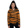 Tiger Stripe Black And Orange Print Women's Bomber Jacket-grizzshop