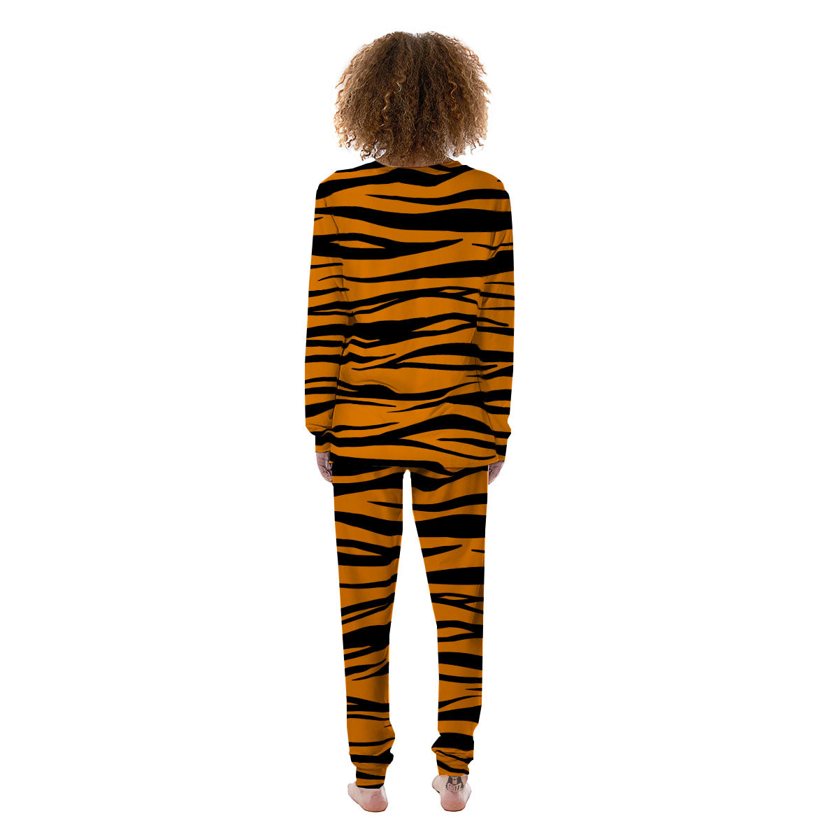 Tiger Stripe Black And Orange Print Women's Pajamas-grizzshop