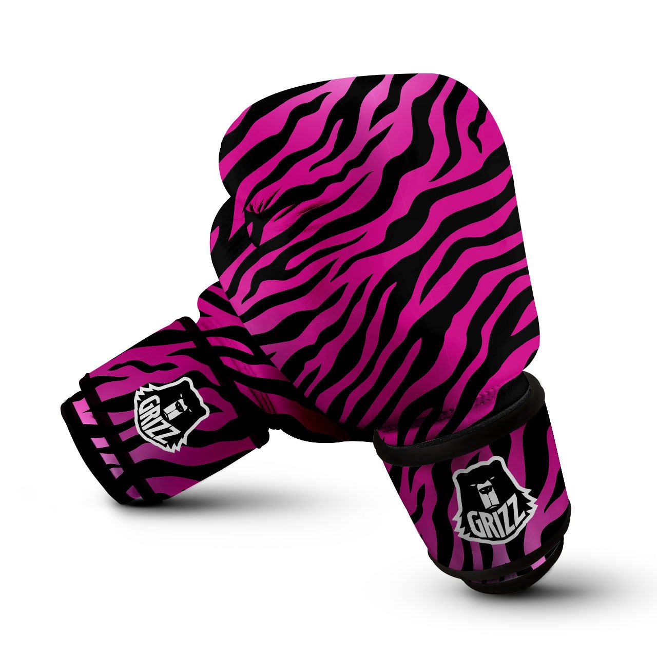 Tiger Stripe Black And Pink Print Boxing Gloves-grizzshop