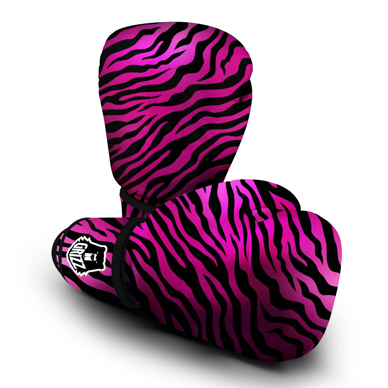 Tiger Stripe Black And Pink Print Boxing Gloves-grizzshop