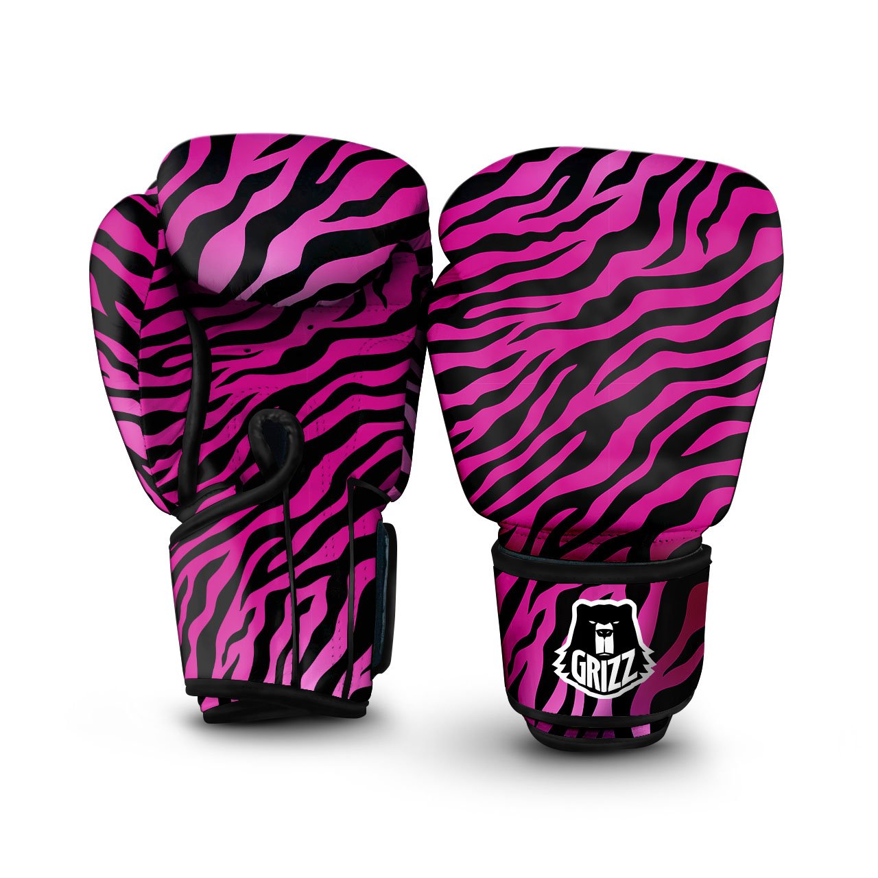 Tiger Stripe Black And Pink Print Boxing Gloves-grizzshop