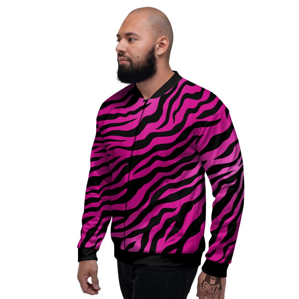 Tiger Stripe Black And Pink Print Men's Bomber Jacket-grizzshop