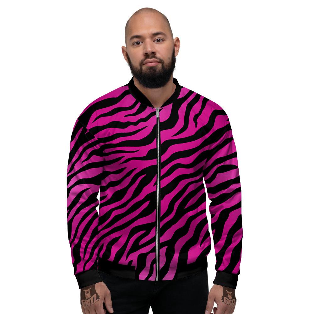 Tiger Stripe Black And Pink Print Men's Bomber Jacket-grizzshop